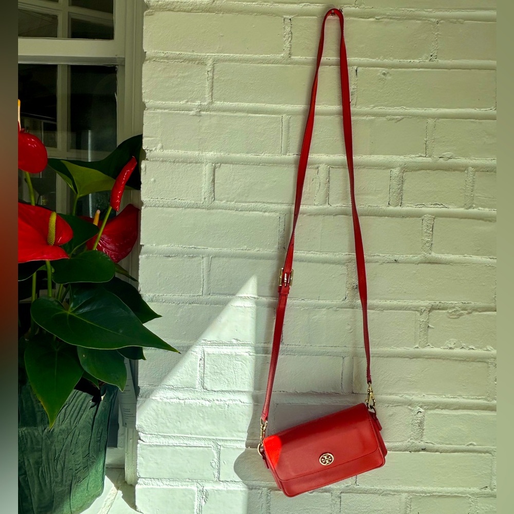 Tory Burch leather small multi used shoulder and crossbody  bag red/ orange